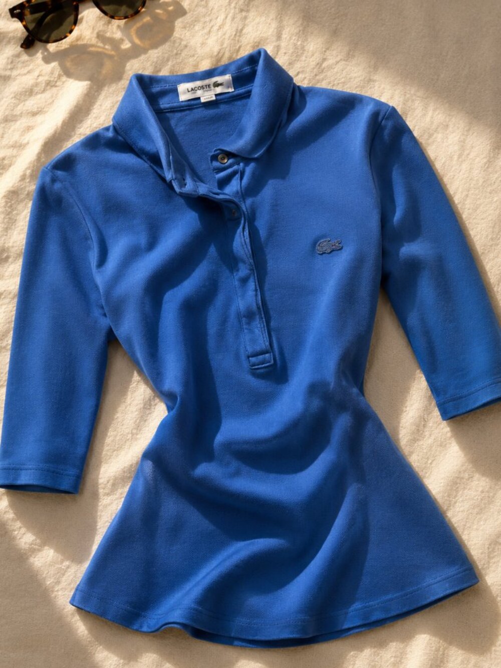 Lacoste Slim Fit Blue Polo Top 3/4 Sleeve 5 Button Size 42 Medium